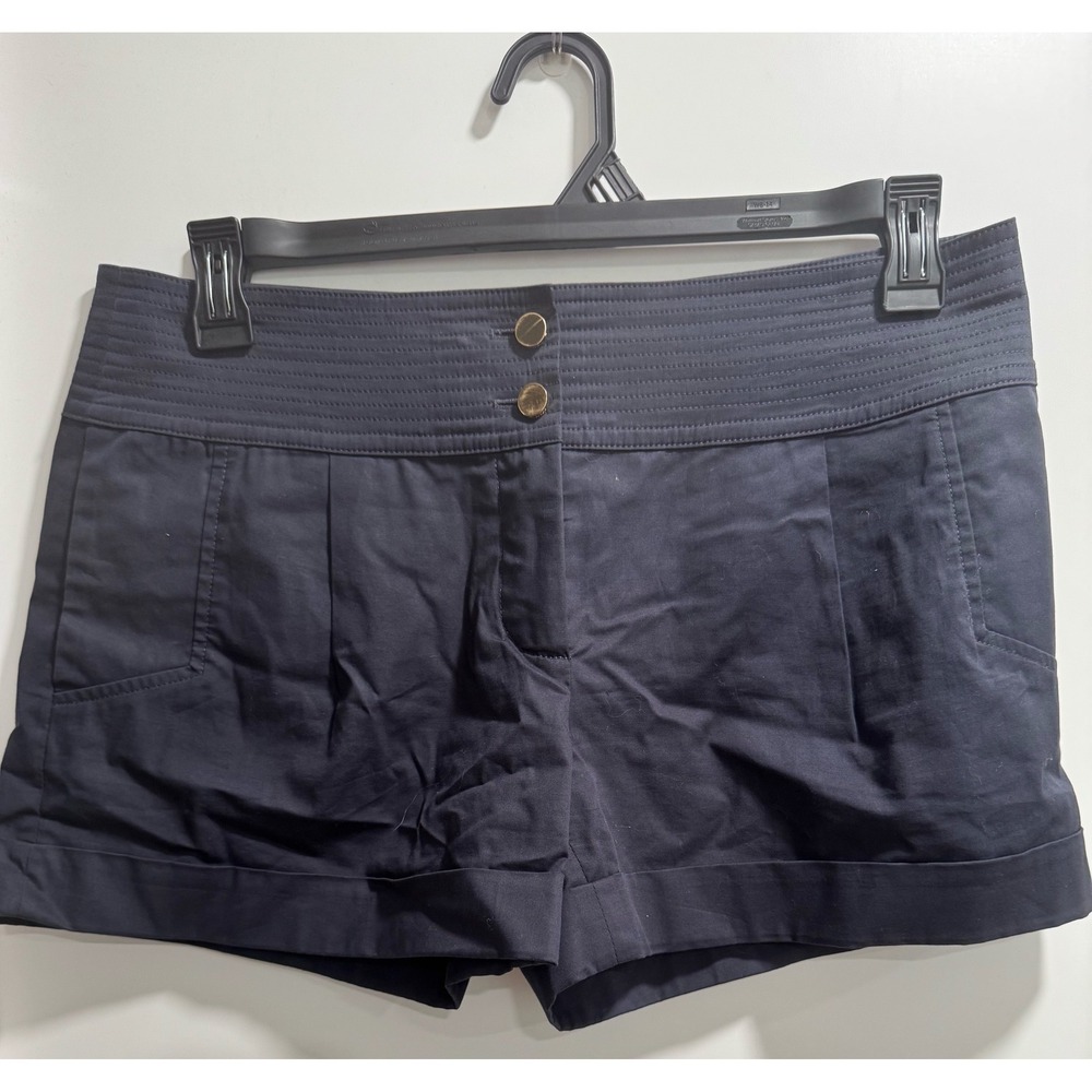 Tory Burch Navy Blue Pleated Cuffed Shorts Gold Logo Buttons Size 8 18121224